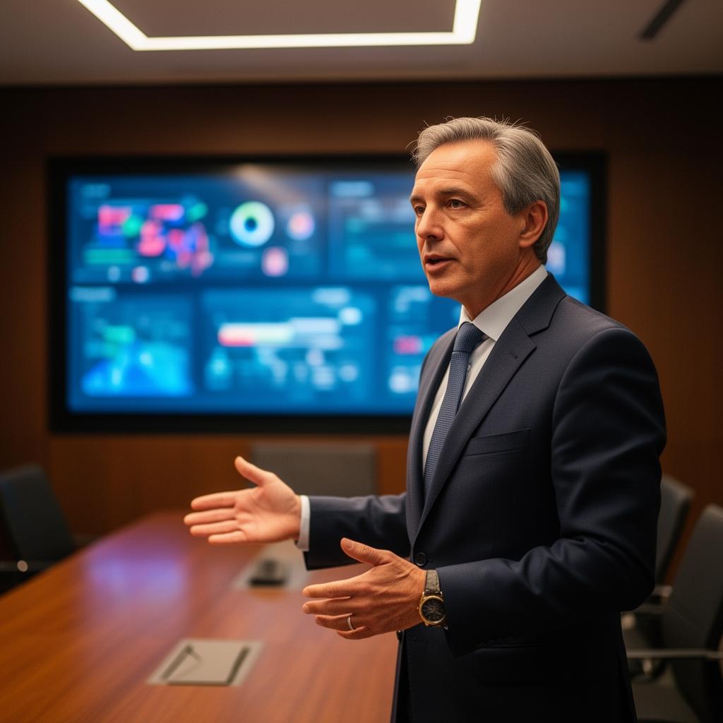 Senior project controls manager presenting a portfolio dashboard to executives