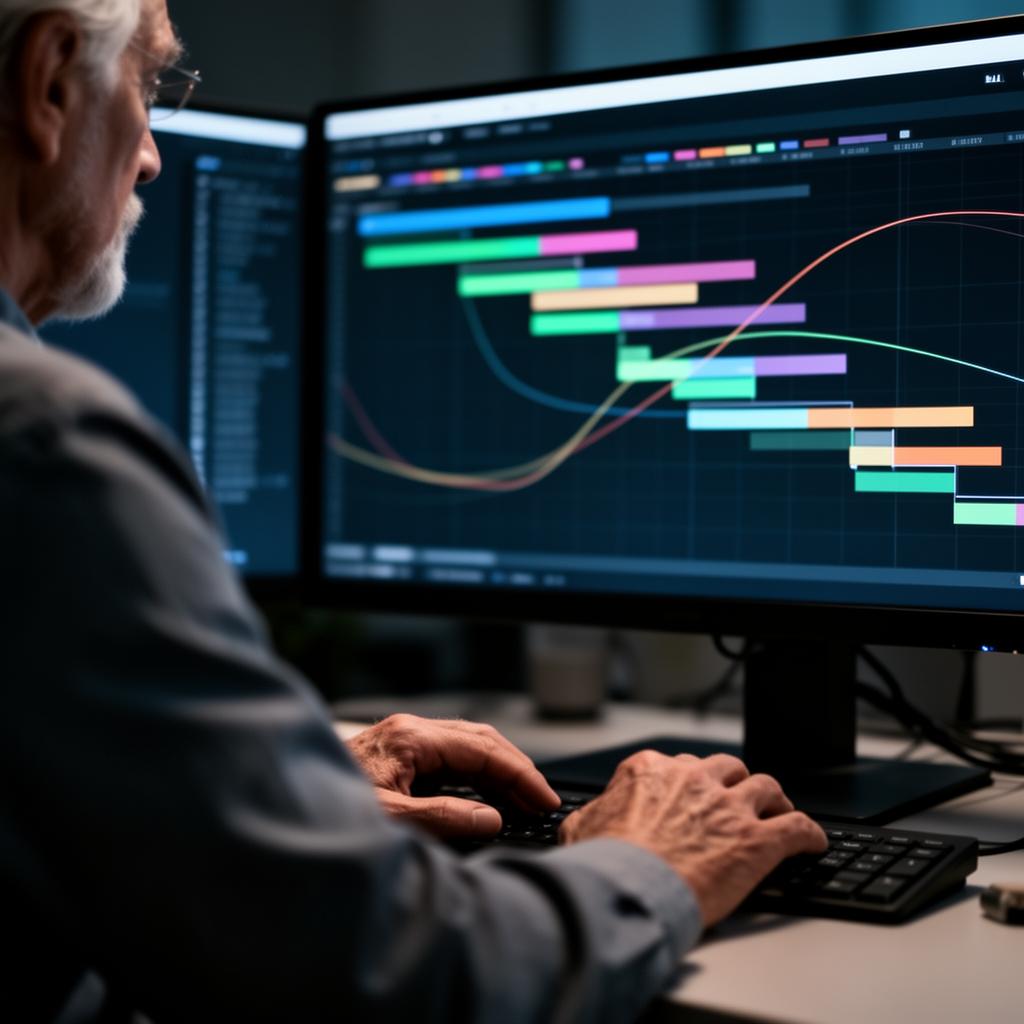 Senior planning engineer reviewing a Primavera P6 schedule with critical path highlighted